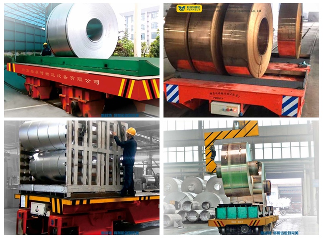 Alüminyum bobin taşımacılığı için çalışan 50 ton karbon çelik bobin transfer araba aküsü